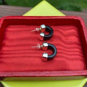 LRL - RALPH LAUREN 14K Post Black Silver Half Hoop Huggie EARRINGS